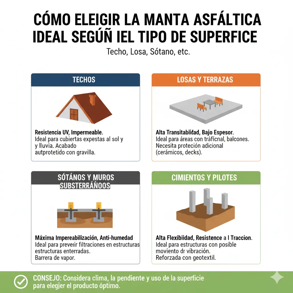 Cómo elegir la manta asfáltica ideal según el tipo de superficie (techo, losa, sótano, etc.)