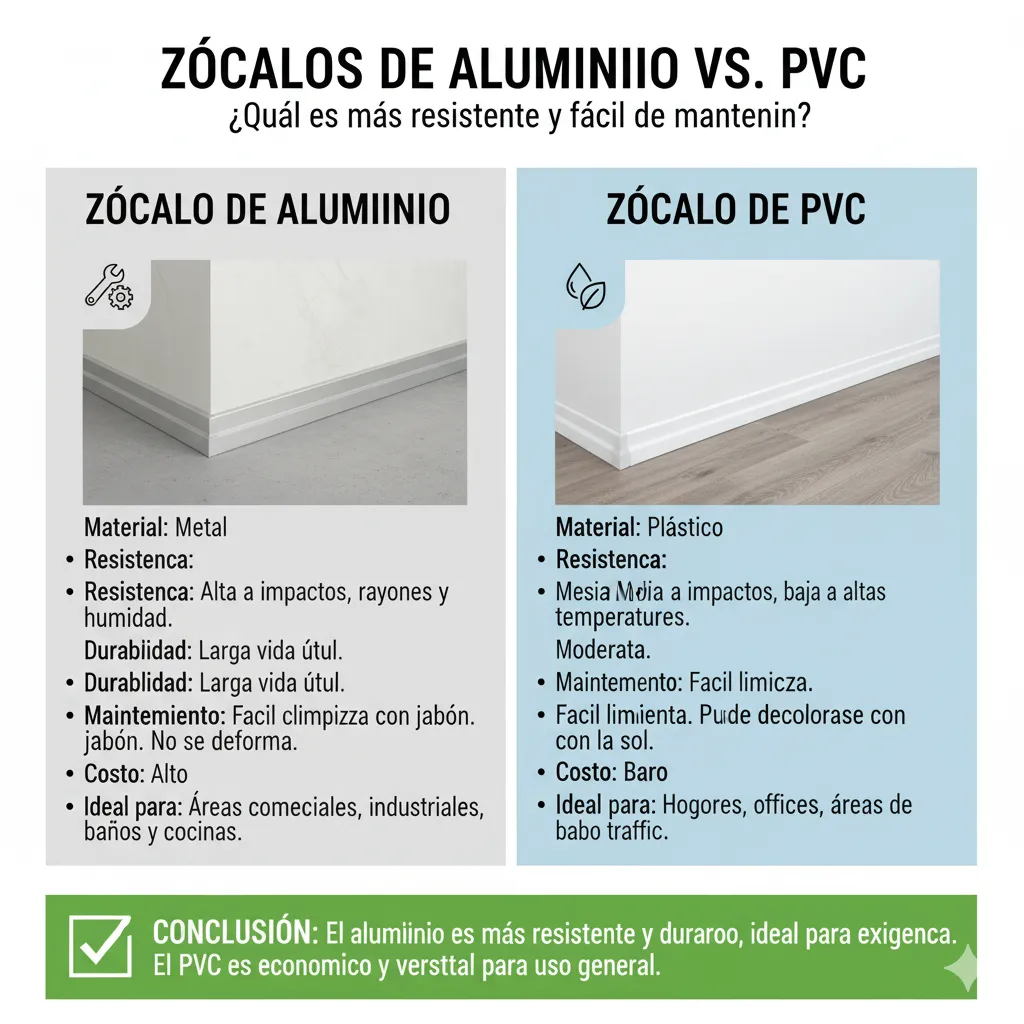 Zócalos de aluminio vs. PVC: ¿cuál es más resistente y fácil de mantener?