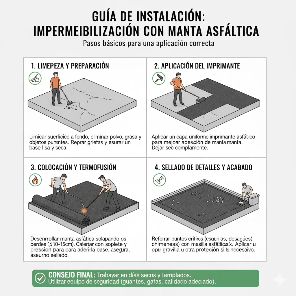 Guía de instalación: pasos básicos para impermeabilizar correctamente con manta asfáltica